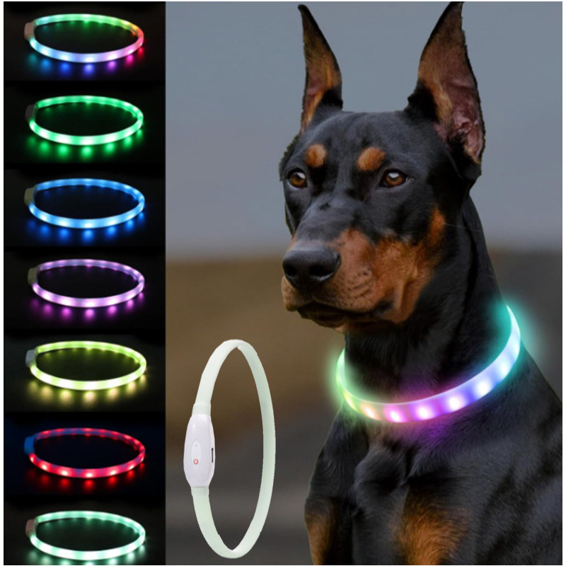 Collier de chien LED rechargeable multifonctionnel de taille réglable en gros